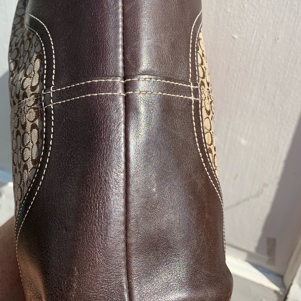 Coach brown logo fabric bag with brown leather - Picture 4 of 8
